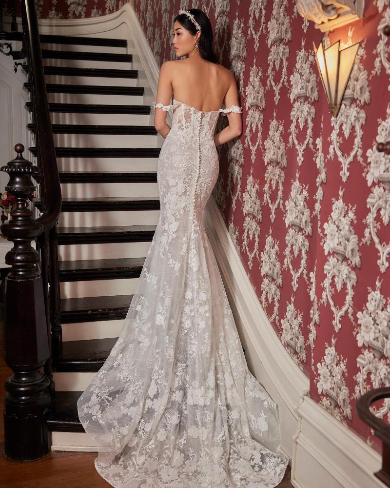 La23235 modern sexy wedding dress with gloves and off the shoulder straps2
